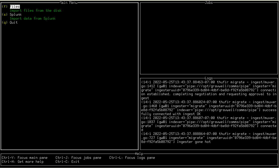 The migration tool UI