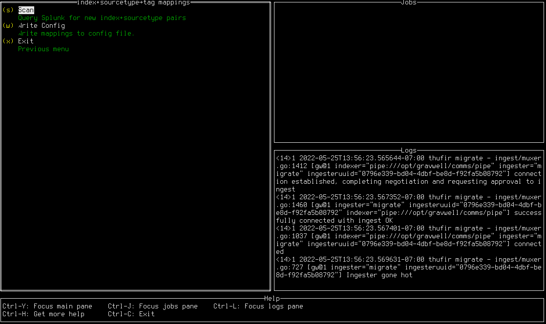 Splunk mappings menu