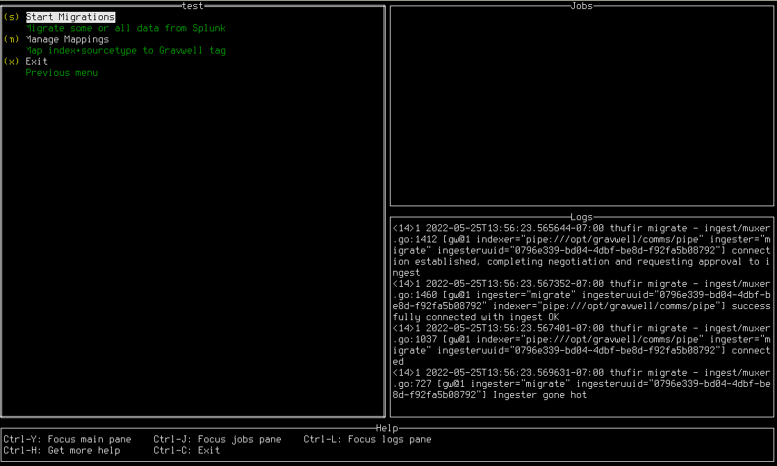 Splunk server menu